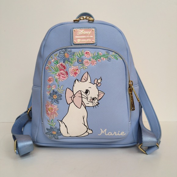 Loungefly Disney Aristocat Marie Periwinkle Floral Embroidered Mini Backpack EUC